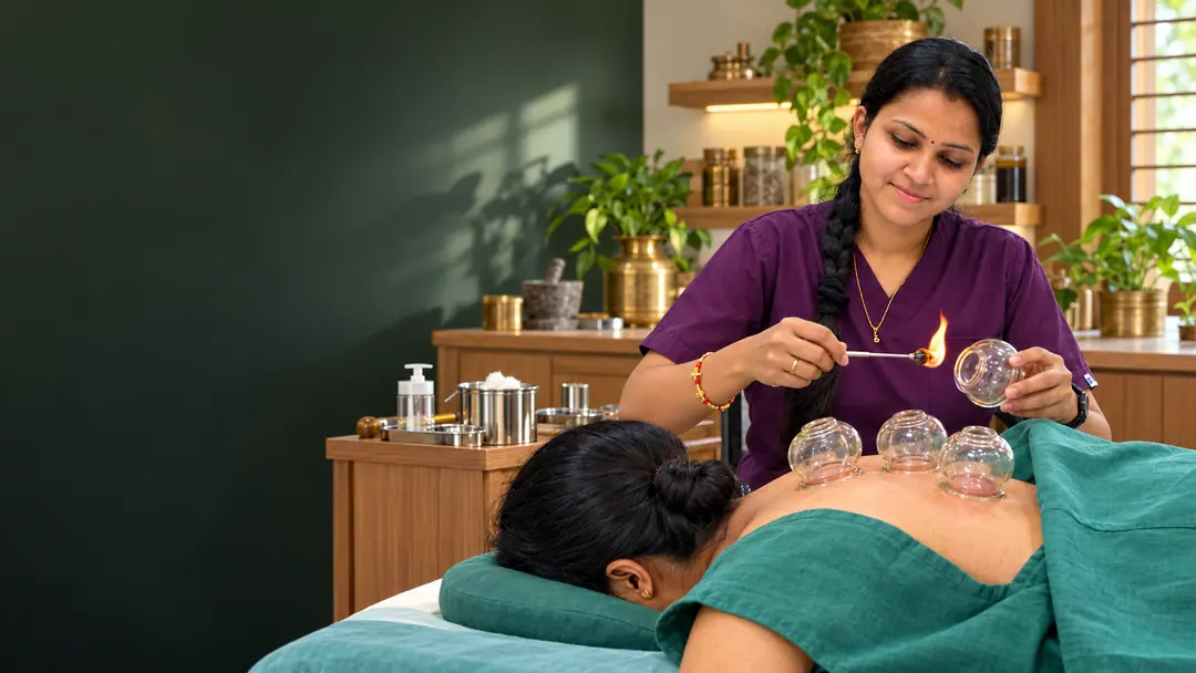 Female Siddha fire cupping therapy at Siddha365